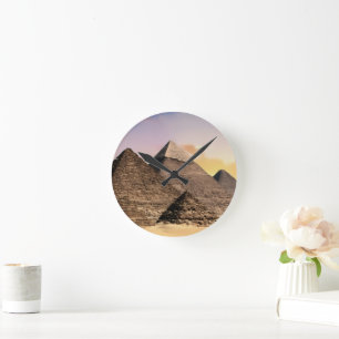 pyramids of giza Ancient Egypt Desert landscape Round Clock
