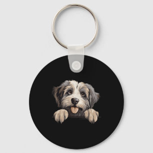 Pyrenean Shepherd Dog Mum Dad Peeking Puppy Key Ring