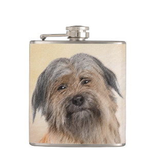 Pyrenean Shepherd Painting - Cute Original Dog Art Hip Flask