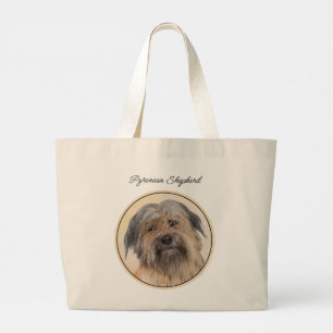 Pyrenean Shepherd Painting Long-Haird Fawn Dog Art Large Tote Bag