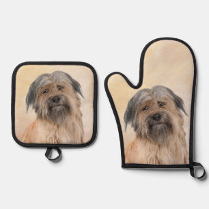 Pyrenean Shepherd Painting Long-Haird Fawn Dog Art Oven Mitt & Pot Holder Set