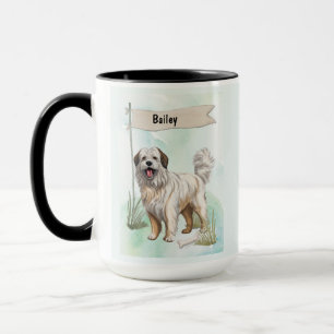Pyrenean Shepherd Watercolor Personalized Dog Mug