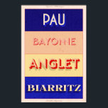 Pyrénées-Atlantiques Nouvelle Aquitaine Art Deco P Poster<br><div class="desc">Nouvelle Aquitaine poster style design. This chic Art Deco Poster design sports famous places from the South West of France; perfect for those who want to show off their love for this region. From t-shirts to homewares and accessories, there's something for everyone - so why not treat yourself today and...</div>