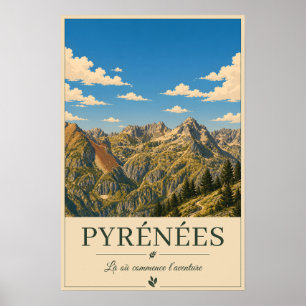 Pyrénées France – Ridges Illustrated Landscape Poster