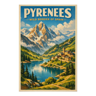 Pyrenees, Spain, in a classic retro travel Poster
