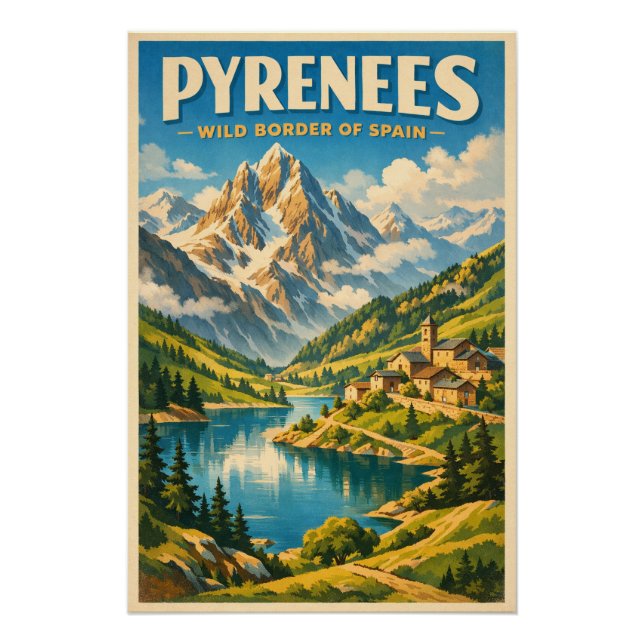 Pyrenees, Spain, in a classic retro travel Poster (Front)