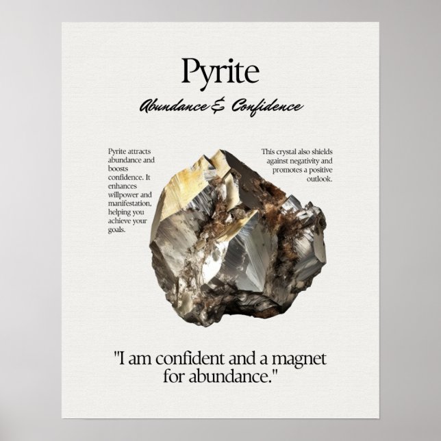 Pyrite Gem Crystal Meaning Card Poster (Front)
