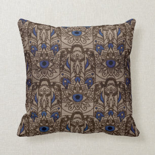 Pyrographed Hamsa Hand with colour on Wood Cushion