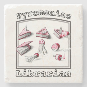 Pyromaniac Librarian Igniting Book Ideas Stone Coaster