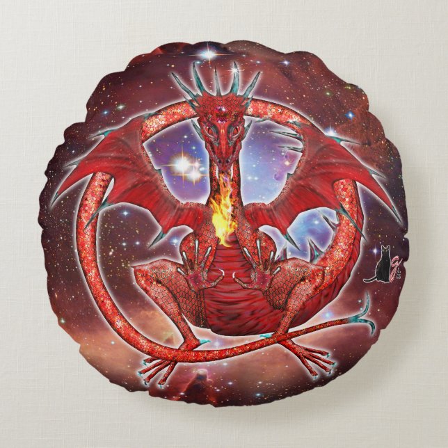 Pyrope Cosmic Dragon  Round Cushion (Front)
