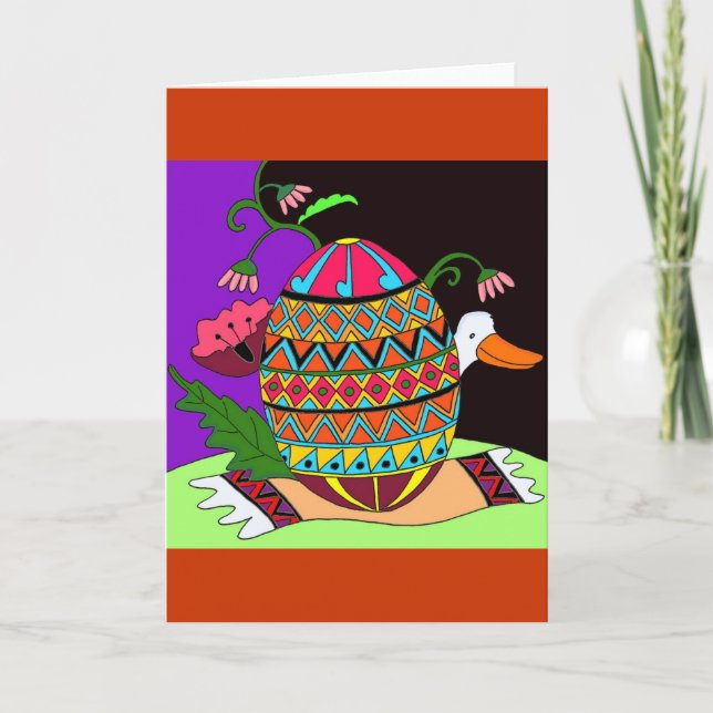 Pysanka and Duck Ukrainian Folk Art Holiday Card (Front)