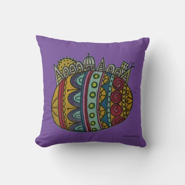 Pysanka Ukrainian Easter Egg City Folk Art Cushion (Front)