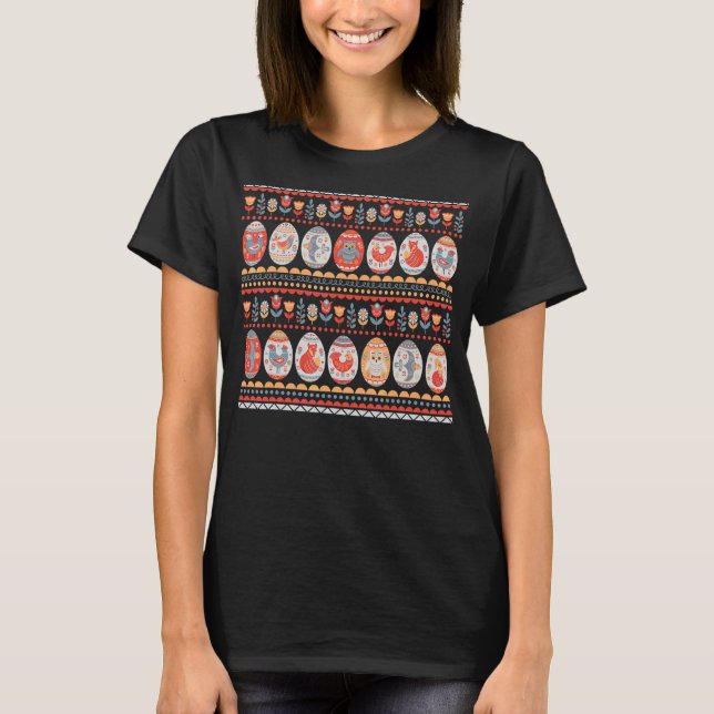 Pysanky Pattern Painted Eggs Happy Easter Day Egg  T-Shirt (Front)