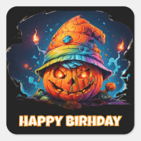 pyschedelic scary jackolantern & birthday hat