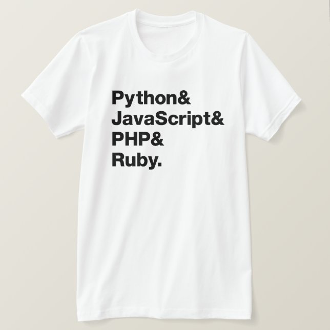 Python JavaScript PHP Ruby Programming Shirt (Design Front)