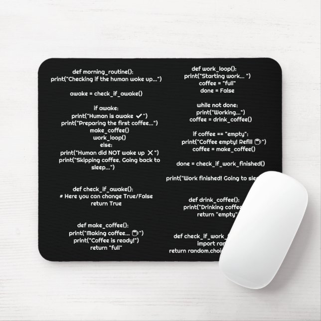 Python morning_routine() Mouse Pad – Coders Gift (With Mouse)