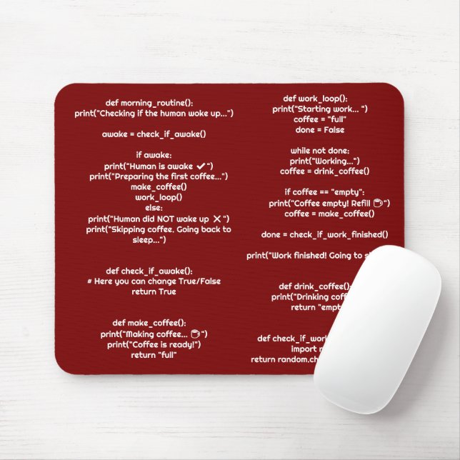 Python morning_routine() Mouse Pad – Coders Gift (With Mouse)