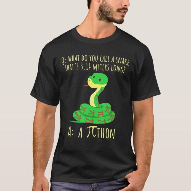 Python Pithon Pi Symbol Funny Math Teacher Pi Day T-Shirt (Front)