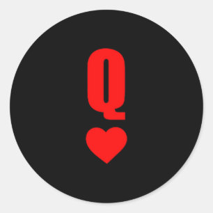 Q Card Queen Hearts Matching Couple Saint Valentin Classic Round Sticker