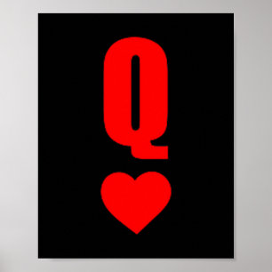 Q Card Queen Hearts Matching Couple Saint Valentin Poster