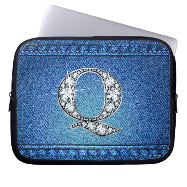 Q "Diamond" Denim Stitching Electronics Bag (Front)