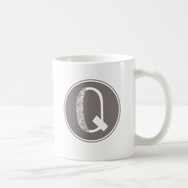 Q Initial Floral Monogram Coffee Mug (Right)