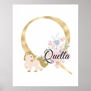 Q letter personalised name monogram with pony poster