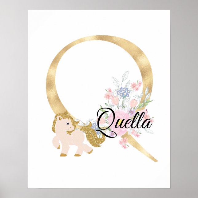 Q letter personalized name monogram with pony poster (Front)