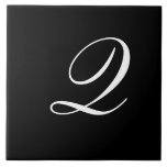 Q Monogram Initial White on Black Ceramic Tile<br><div class="desc">Classic White Letter Monogram on Black Background,  Q.</div>