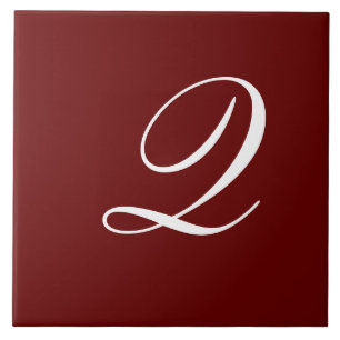 Q Monogram Initial White on Maroon Ceramic Tile