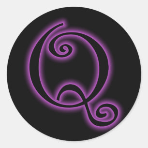 Q Monogram Purple Neon Classic Round Sticker
