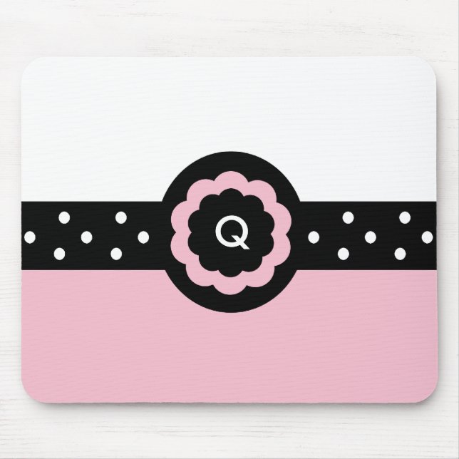 Q :: Monogram Q Dotted Pink & White Mousepad (Front)