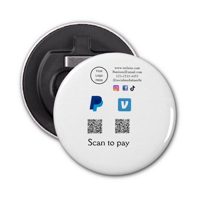 Q R code PayPal venmo scan pay add social media de Bottle Opener (Front)
