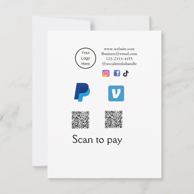Q R code PayPal venmo scan pay add social media de Card (Front)