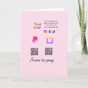 Q R code PayPal venmo scan pay add social media de Card