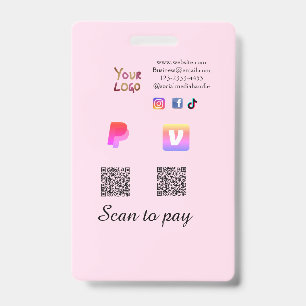 Q R code PayPal venmo scan pay add social media de ID Badge