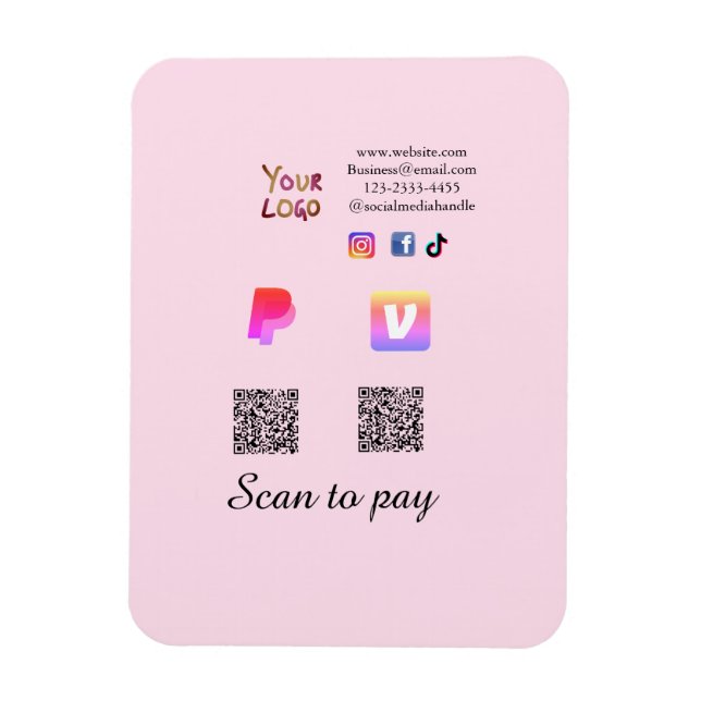Q R code PayPal venmo scan pay add social media de Magnet (Vertical)