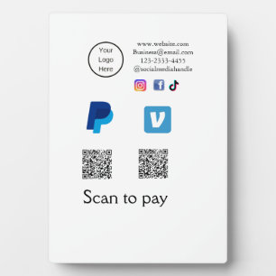 Q R code PayPal venmo scan pay add social media de Plaque