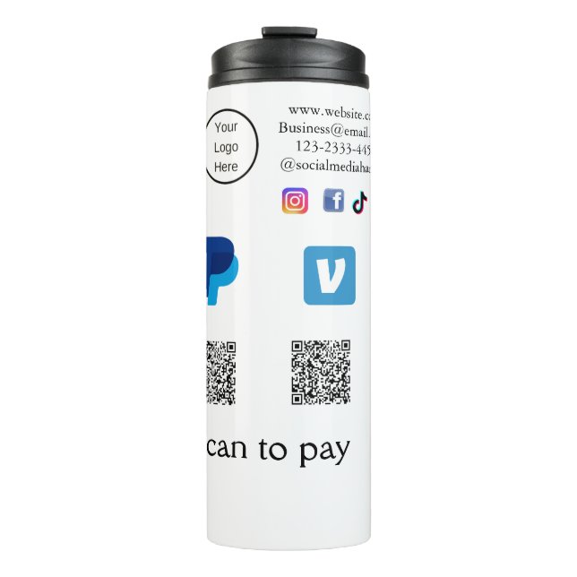 Q R code PayPal venmo scan pay add social media de Thermal Tumbler (Front)