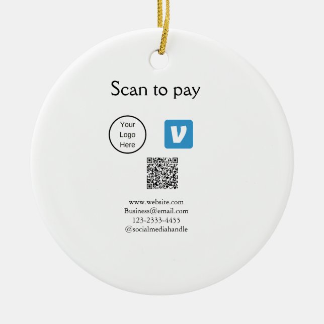 Q R code venmo scan to pay add logo social media Ceramic Ornament (Front)
