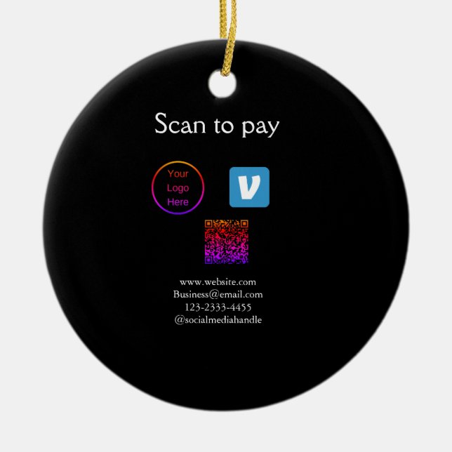 Q R code venmo scan to pay add logo social media Ceramic Ornament (Front)