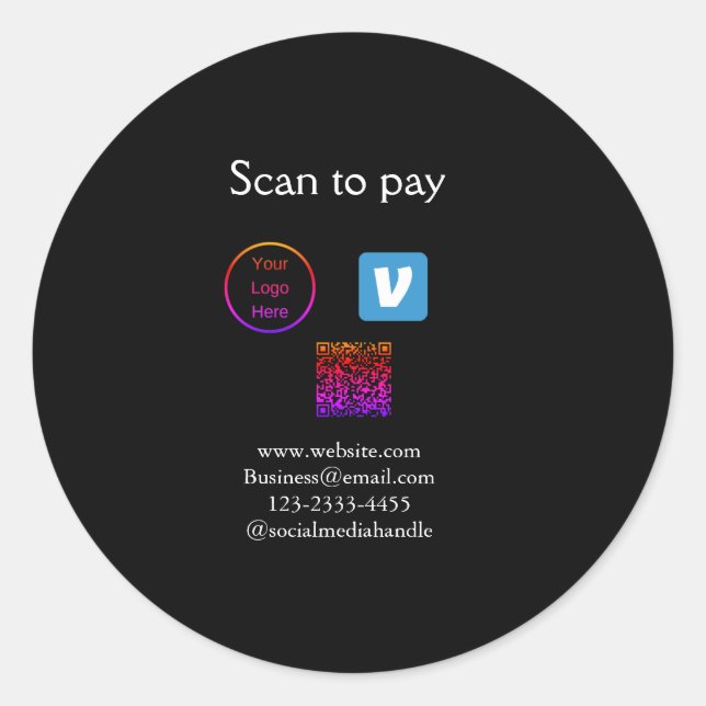 Q R code venmo scan to pay add logo social media Classic Round Sticker (Front)
