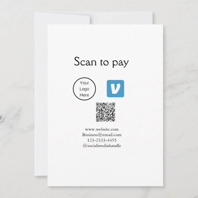 Q R code venmo scan to pay add logo social media Invitation (Front)