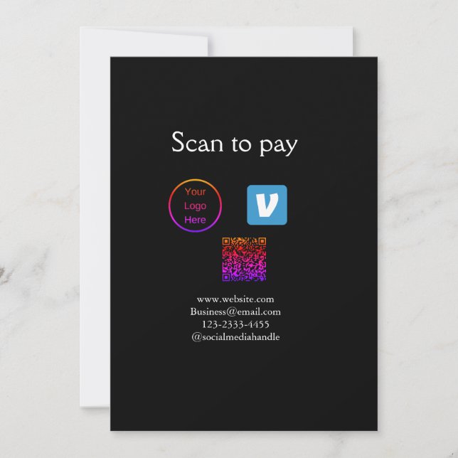 Q R code venmo scan to pay add logo social media Invitation (Front)