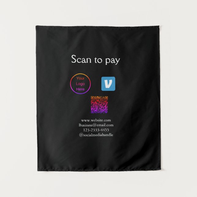 Q R code venmo scan to pay add logo social media Tapestry (Front)