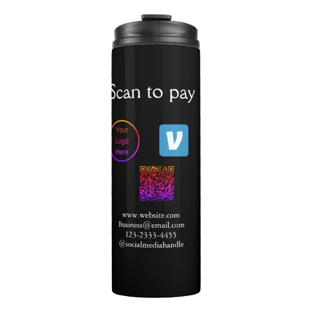 Q R code venmo scan to pay add logo social media Thermal Tumbler (Front)