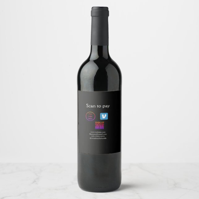 Q R code venmo scan to pay add logo social media Wine Label (Front)