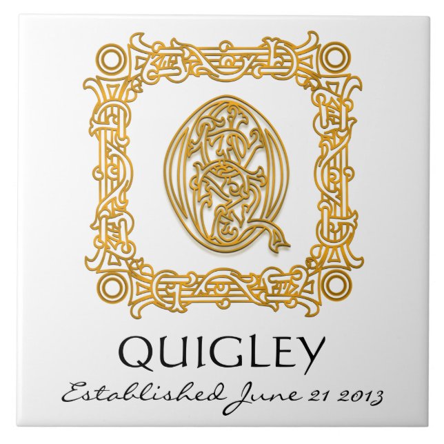 "Q" Surname Wedding Anniversary Day Monogram Tile (Front)