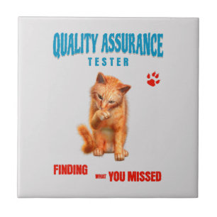 QA Tester Cat Humor Ceramic Tile