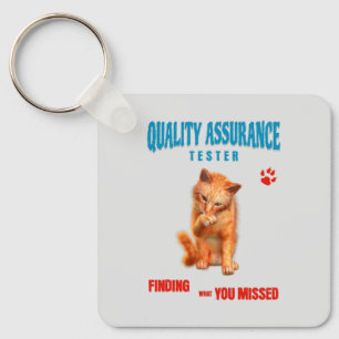 QA Tester Cat Humor Key Ring